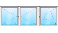 Háromszárnyú ablak oszlop nélkül NY+NY+BNY