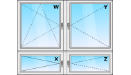 Függőleges négyszárnyú ablak BNY+NY+NY+NY